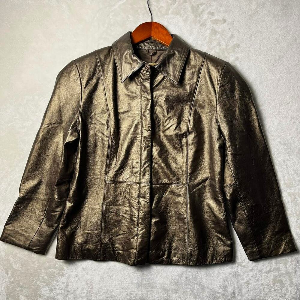 Y2K Apostrophe Genuine Leather Jacket Women's 6 Bronze Metallic Natural Spring